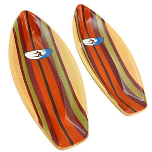 Fresh Décor Surfboard Striped Ceramic Serving Dishes Set of 2 Coastal Tableware